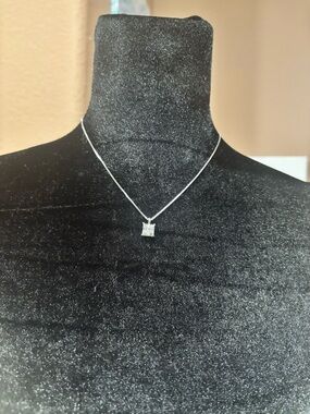 Sterling Silver Square CZ Pendant Necklace - White